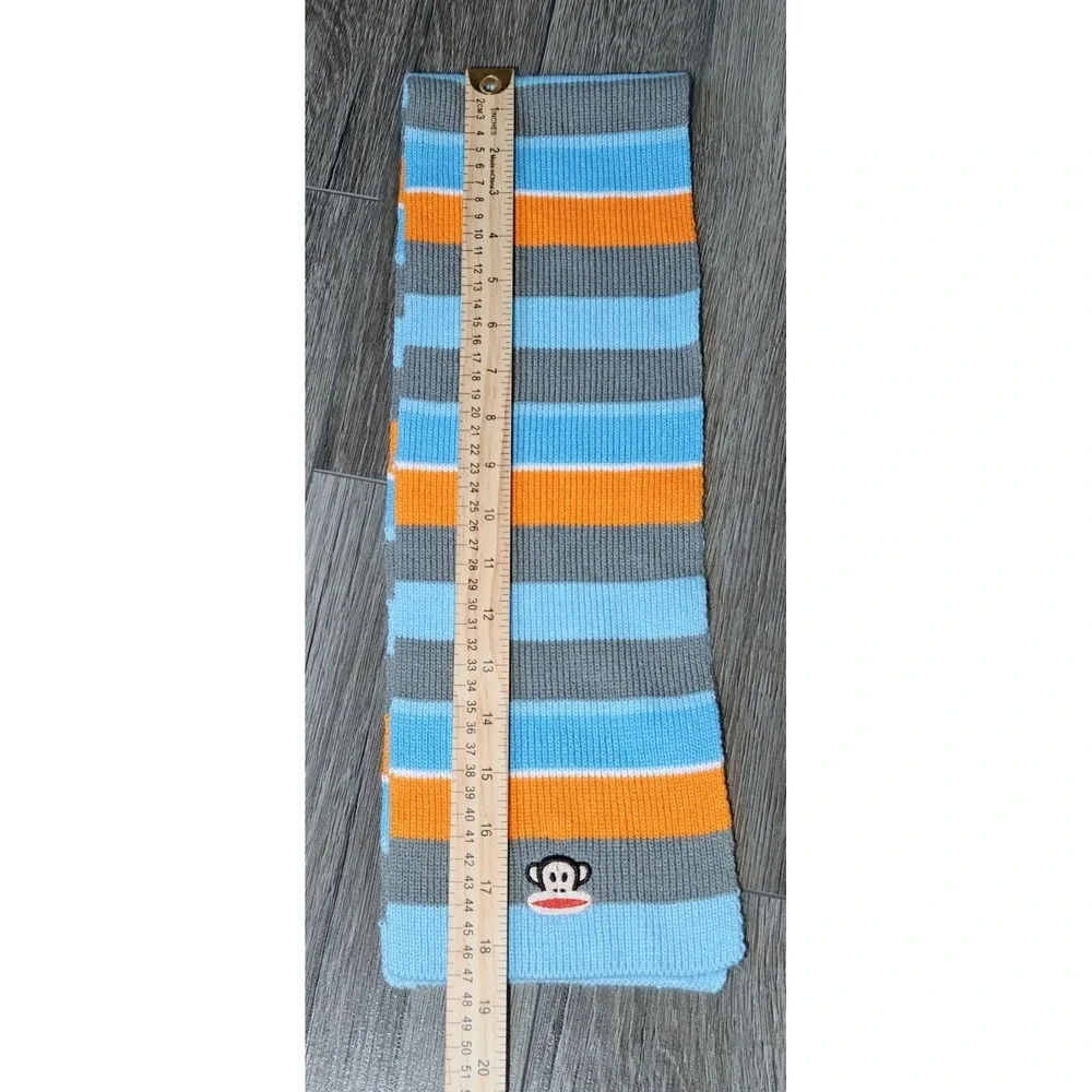 Paul Frank Kids Youth 4-16 Striped‎ Scarf Orange Blue Gray Monkey Logo